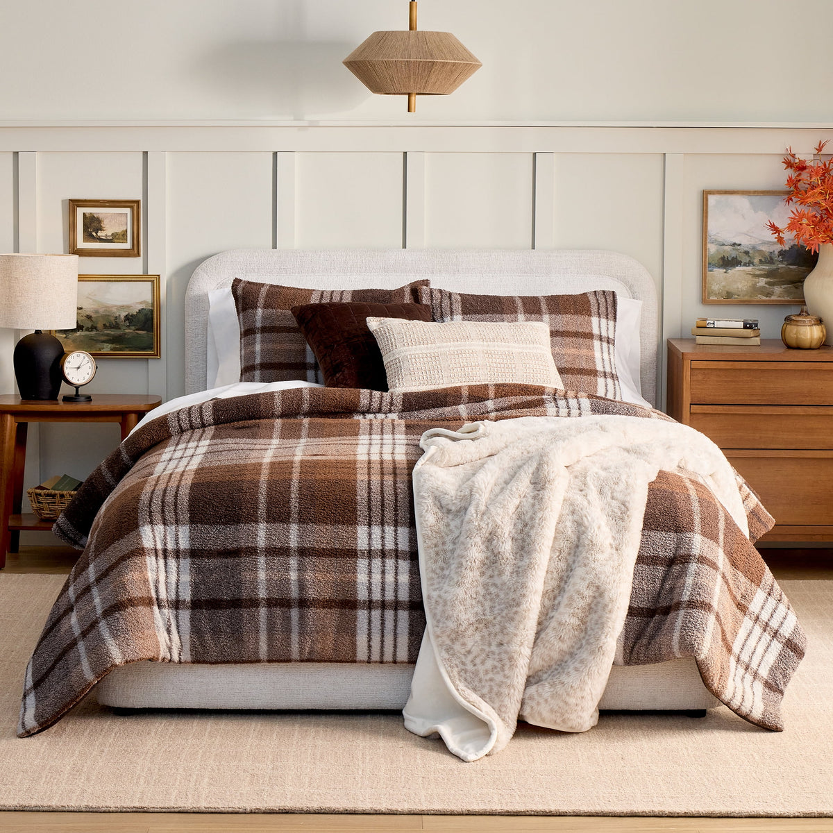 Velmora™ 3-Piece Brown Plaid Cozy Knit Comforter Set, King