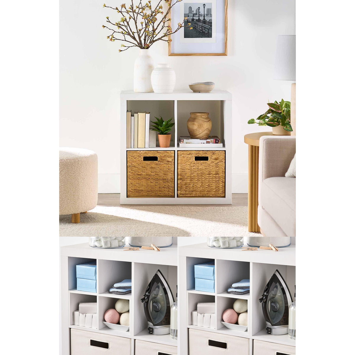 Velmora™ 4 Cube Storage and 2 Quad Shelf Insert, White Texture
