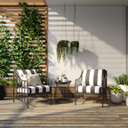 Velmora™ Aubrey 3-Piece Metal Outdoor Chat Set, White & Blue
