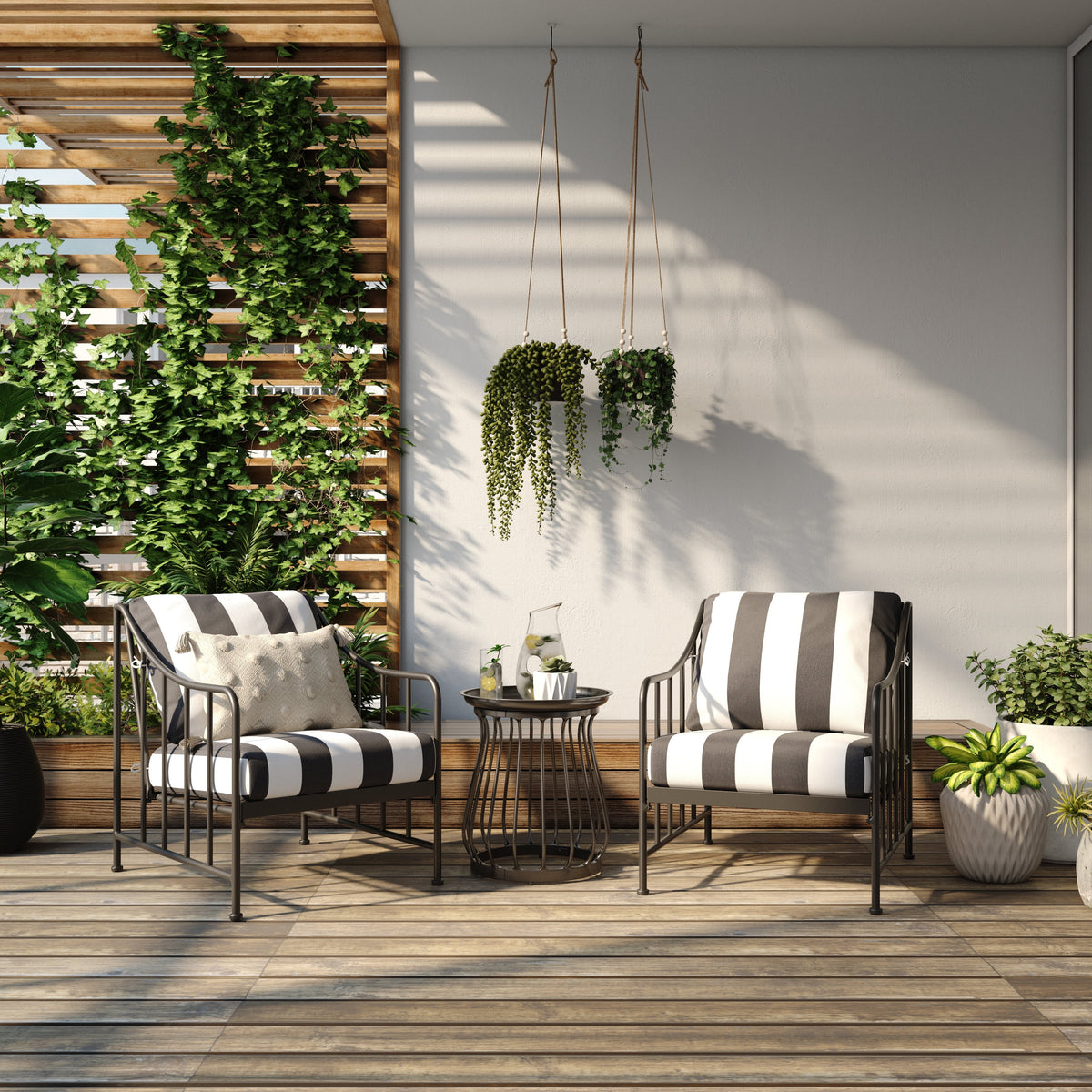 Velmora™ Aubrey 3-Piece Metal Outdoor Chat Set, White & Blue