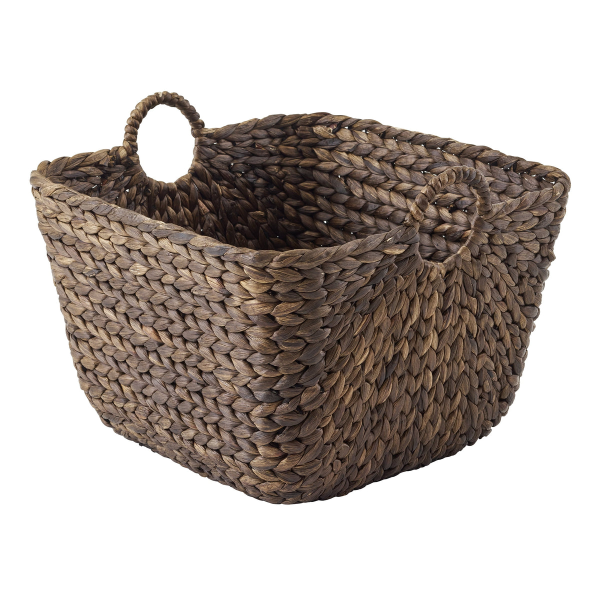 Velmora™ Beachcomber Handwoven Water Hyacinth Storage Basket with Handles, Dark Brown