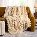 Velmora™ Beige Marbled Exaggerated Channel Faux Fur Oversized Throw, 50" x 72"