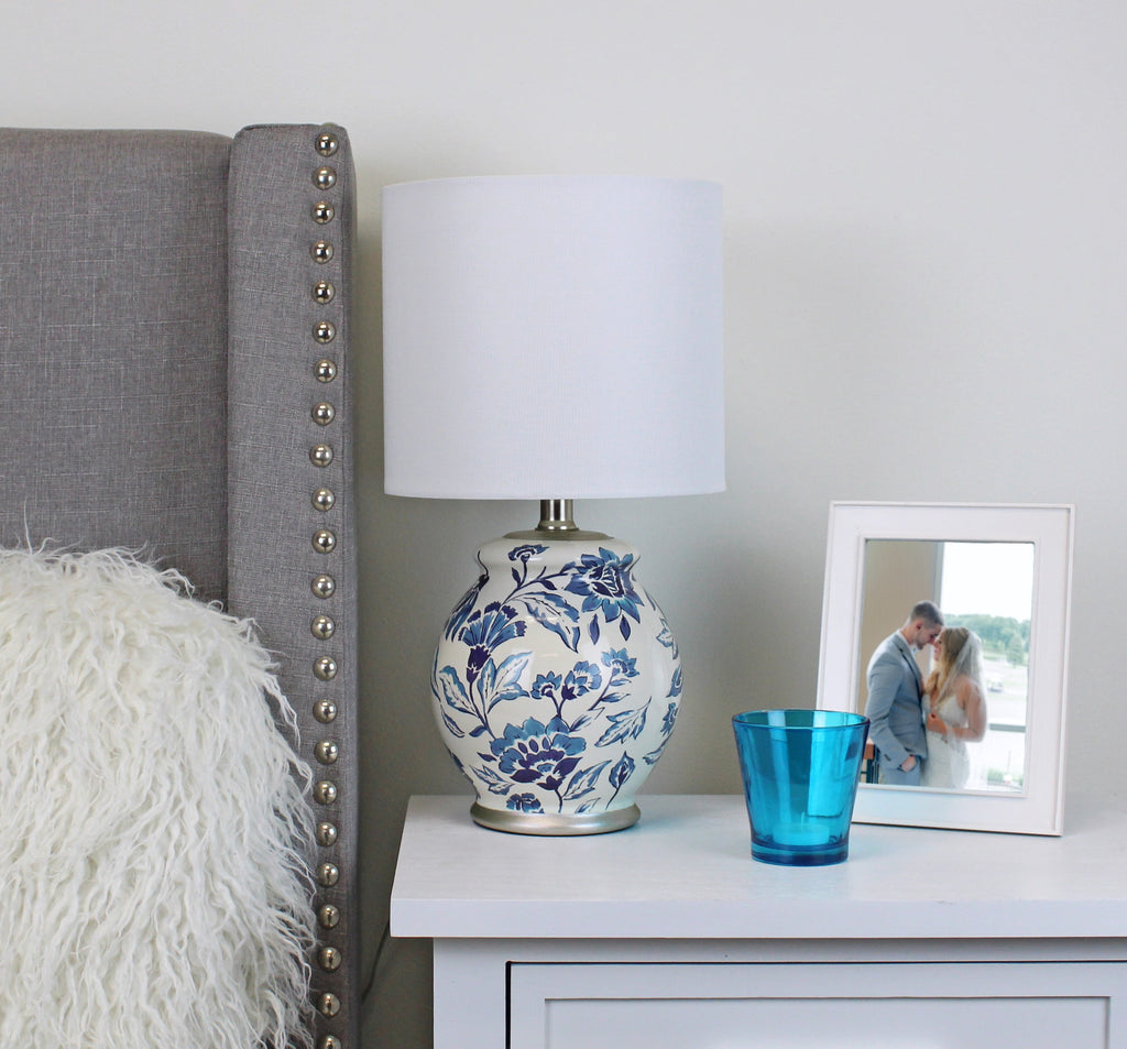 Velmora™ Floral Ceramic Lamp with Shade, 17"