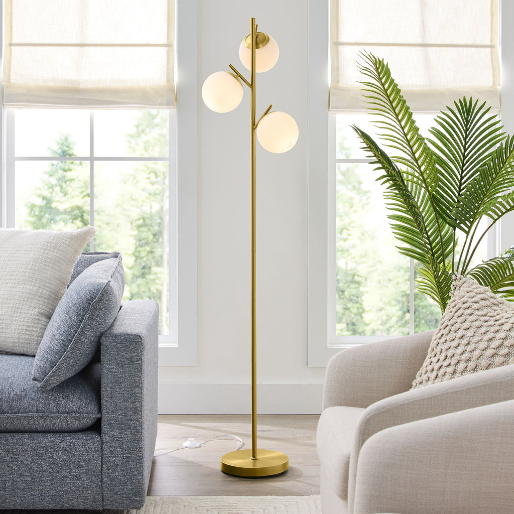 Velmora™ 3-Globe Freestanding Floor Lamp, 65 in, Frosted Glass Shades, Foot Switch
