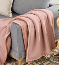 Velmora™ Throw Blanket, Reversible Gauze and Cozy Knit, 50 in x 72 in, Antique Blush