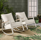 Velmora™ Marlow Outdoor Patio Rocking Chairs, 2-Pack, White Frame with Cream Cushions