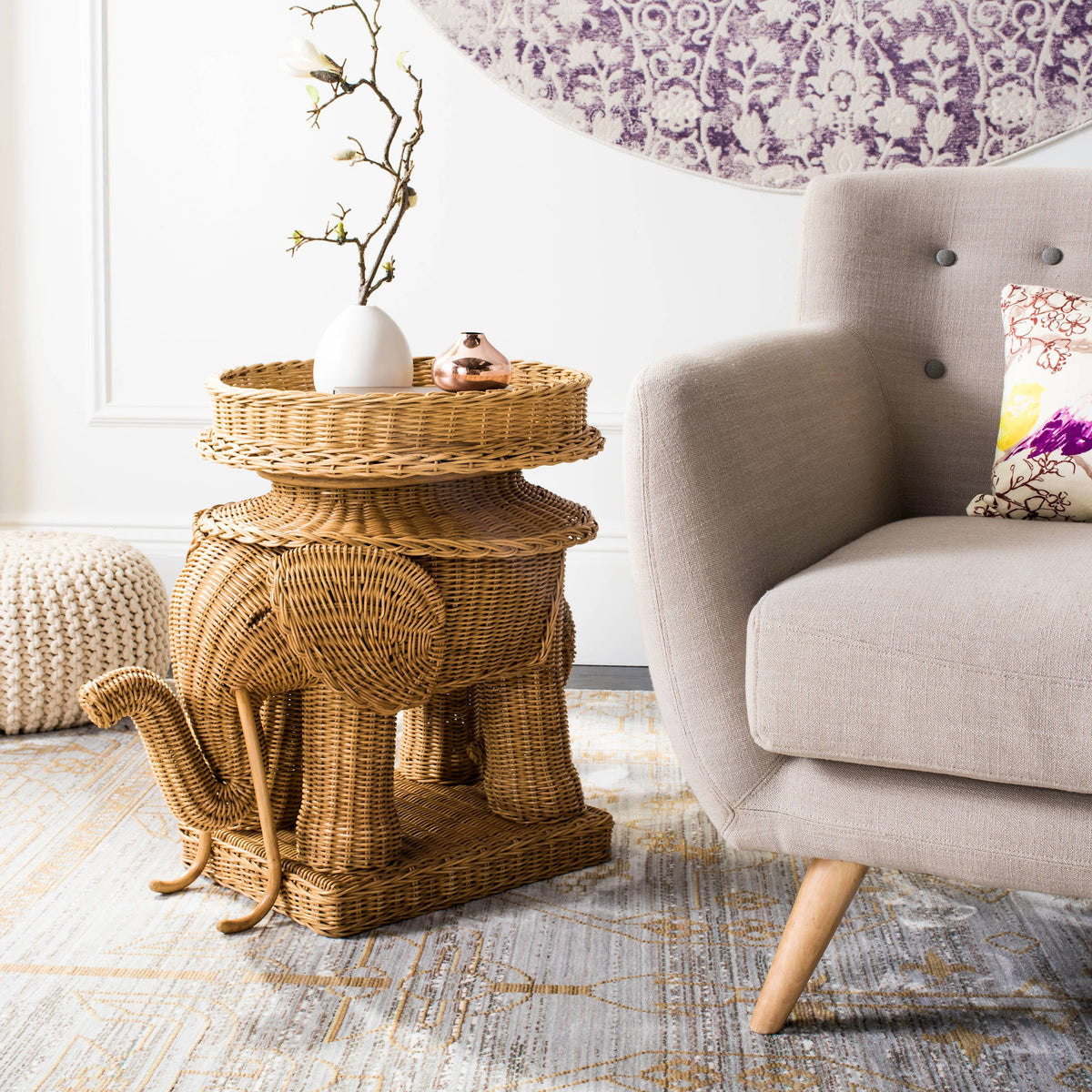 Velmora™ Balford Elephant Storage Accent Table with Tray Top, Natural