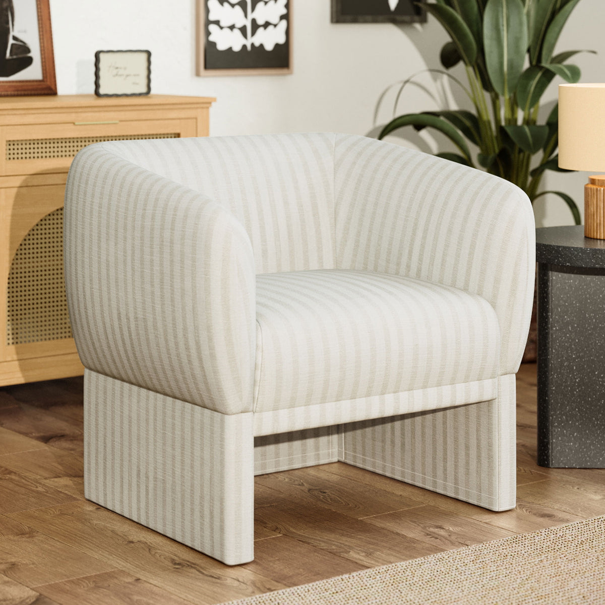 Velmora™ Beautiful Small Space Accent Chair , Beige and White Linen