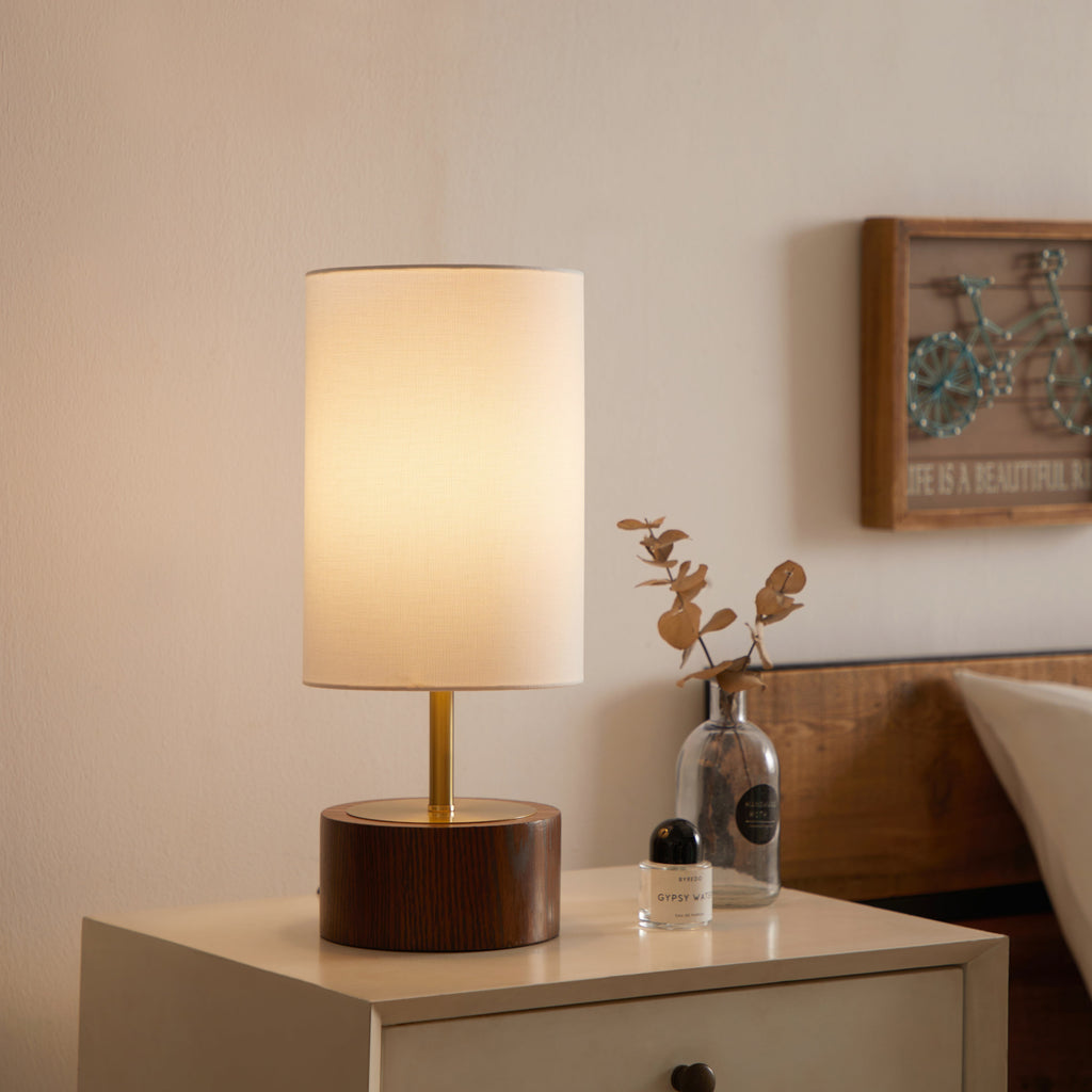 Velmora™ Woodgrain Touch Table Lamp, Walnut and Brushed Brass Finish, 16.25 in