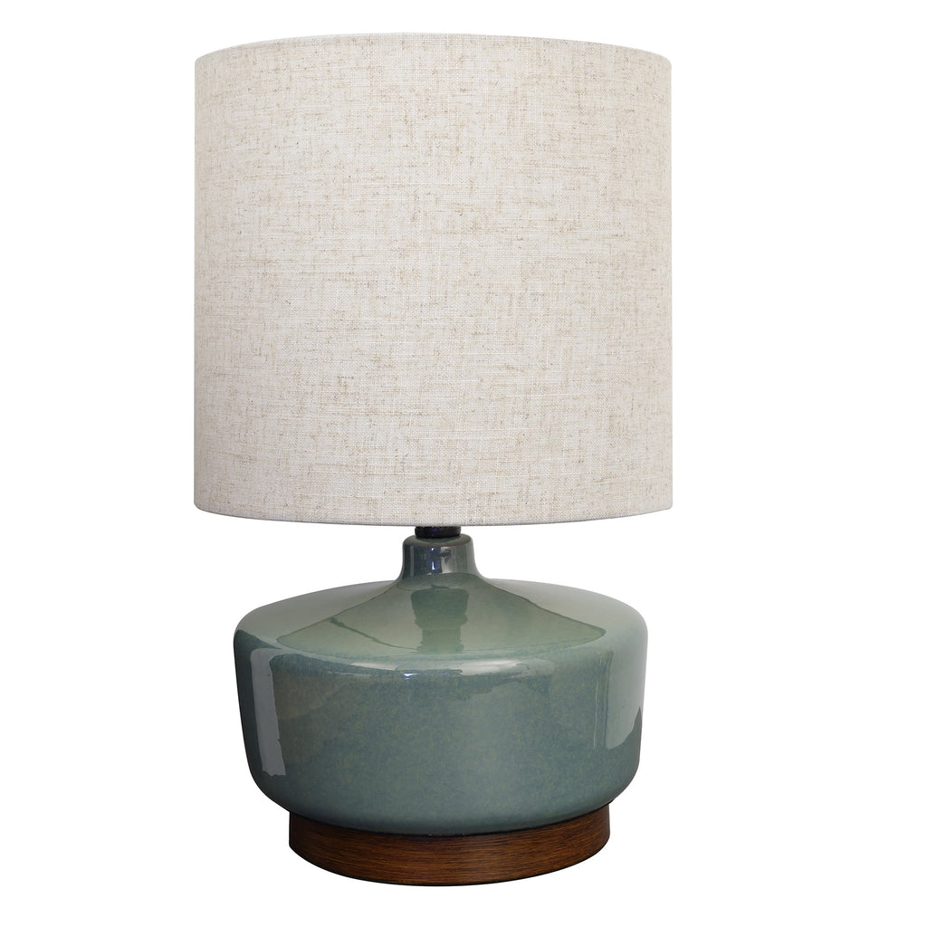Velmora™ 17 in Mid-Century Green Ceramic Table Lamp with Wood Base