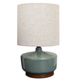 Velmora™ 17 in Mid-Century Green Ceramic Table Lamp with Wood Base