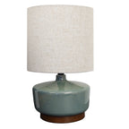 Velmora™ 17 in Mid-Century Green Ceramic Table Lamp with Wood Base