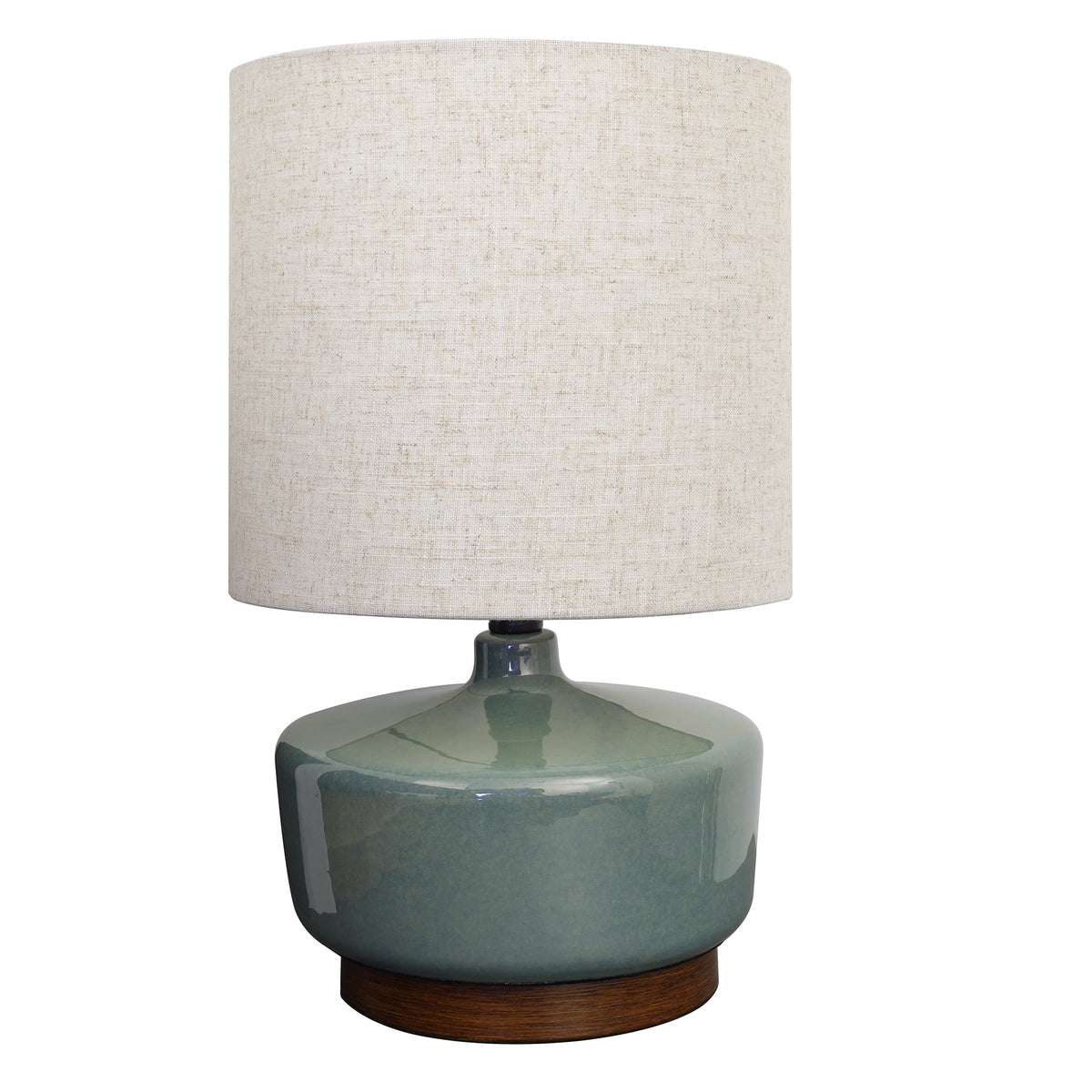 Velmora™ 17 in Mid-Century Green Ceramic Table Lamp with Wood Base