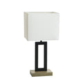Velmora™ 18 in Metal Windowpane Table Lamp, Black Finish with Faux Wood Base