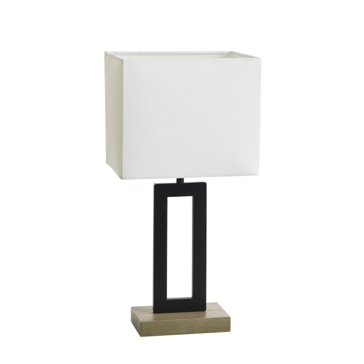 Velmora™ 18 in Metal Windowpane Table Lamp, Black Finish with Faux Wood Base
