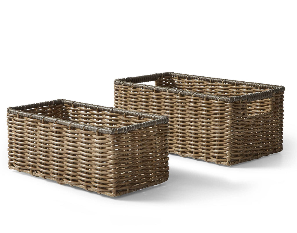 Velmora™ 2-Piece Poly Rattan Decorative Storage Basket Set, 13.5 in x 7.5 in x 5.5 in