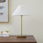 Velmora™ 21" Gold Brass Pleated Shade Table Lamp