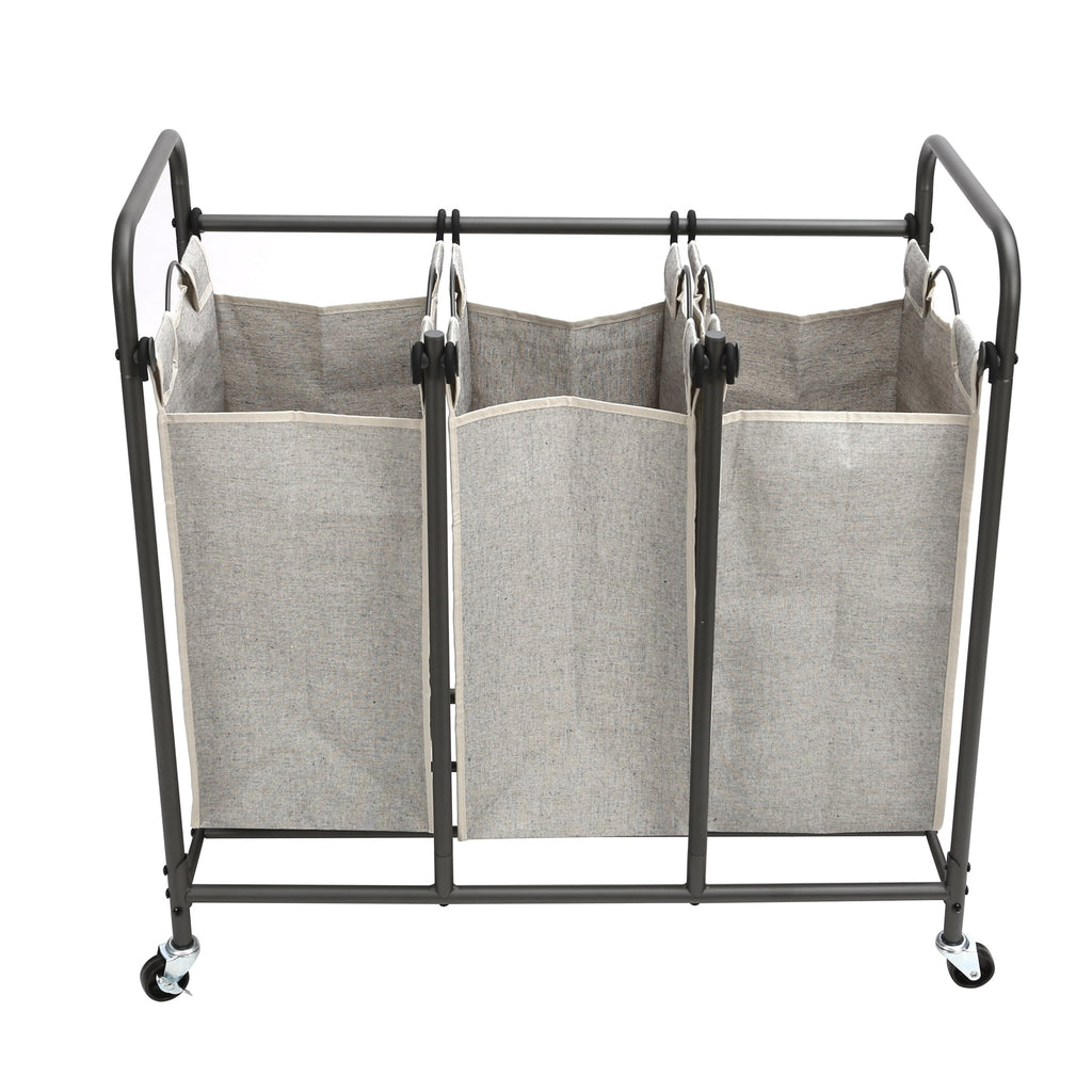 Velmora™ Laundry Sorter and Hamper, Metal Rolling Cart with 3 Removable Fabric Bins, Grey