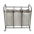 Velmora™ Laundry Sorter and Hamper, Metal Rolling Cart with 3 Removable Fabric Bins, Grey