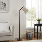 Velmora™ 60 in Boho Black Angled Floor Lamp with Rattan Shade