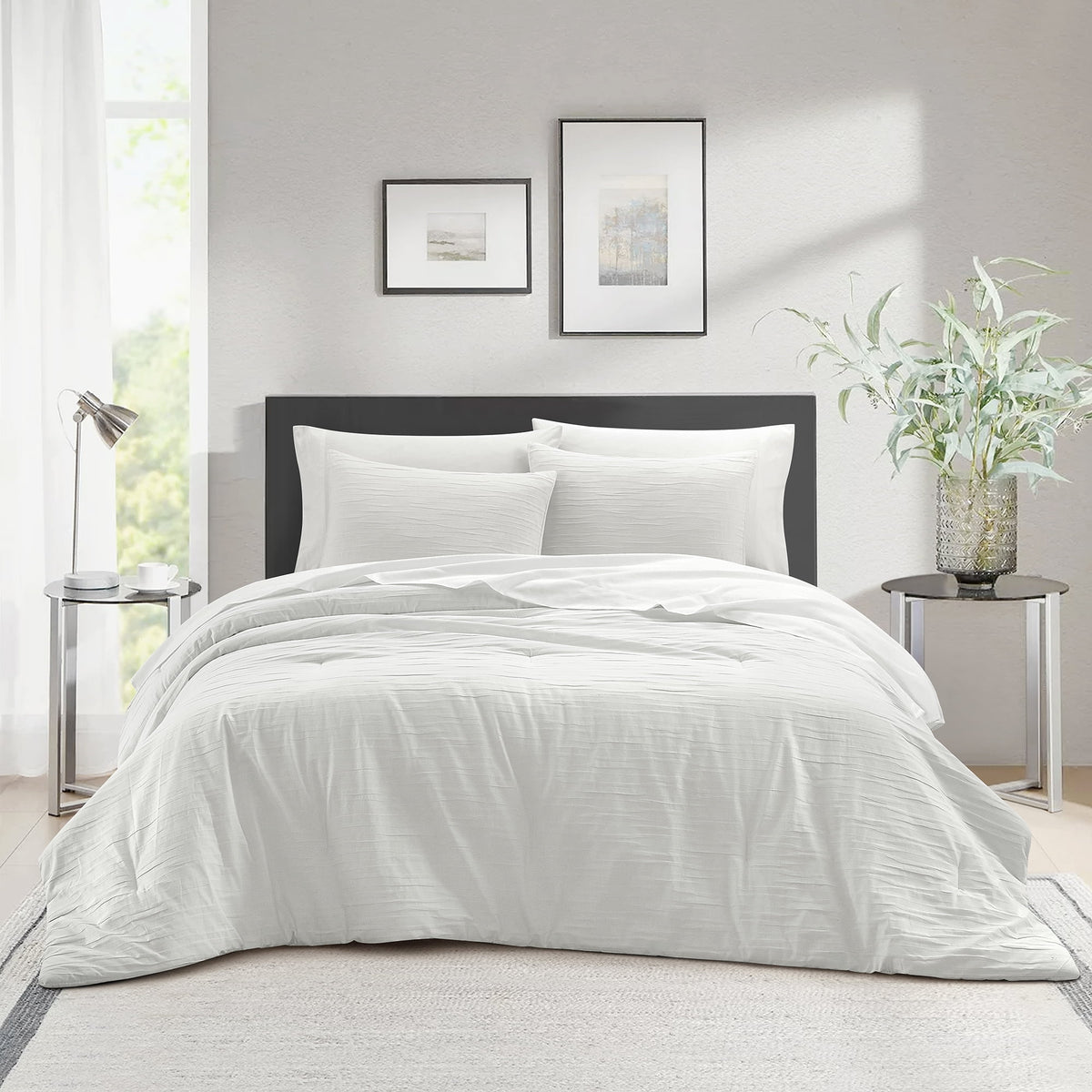 Velmora™ 7 Piece Crinkle Pleated Bed in a Bag Comforter Set with Sheets, Queen