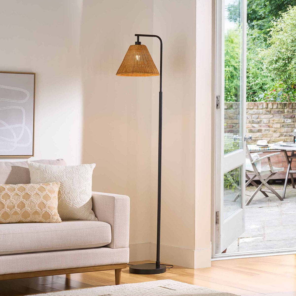 Velmora™ 70" Metal Floor Lamp with Natural Woven Rattan Shade