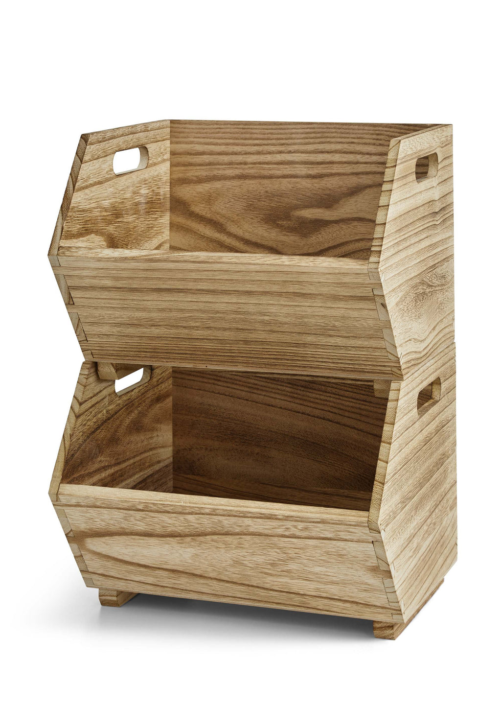 Velmora™ 2-Piece Set Natural Wood Stacking Open Front Decorative Storage Bins, 11 in x 16.5 in x 10 in