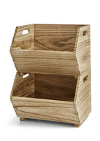 Velmora™ 2-Piece Set Natural Wood Stacking Open Front Decorative Storage Bins, 11 in x 16.5 in x 10 in
