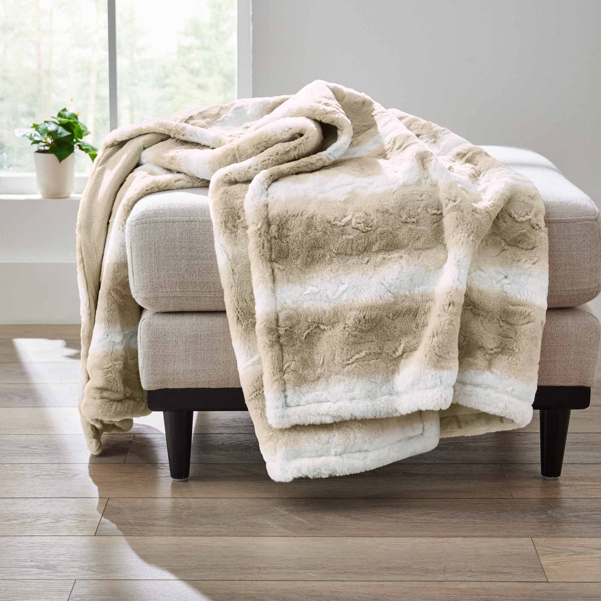 Velmora™ Almond Biscuit Ombre Faux Fur Throw, 50 in x 72 in