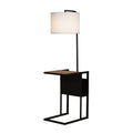 Velmora™ 54" Matte Black Metal Floor Lamp with Faux Wood Table and Magazine Rack