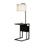 Velmora™ 54" Matte Black Metal Floor Lamp with Faux Wood Table and Magazine Rack