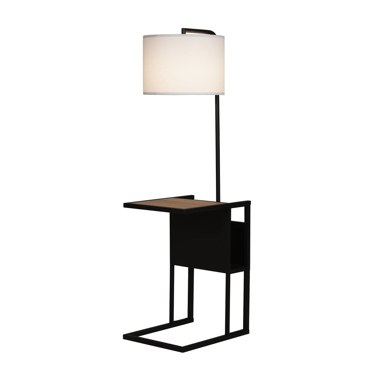 Velmora™ 54" Matte Black Metal Floor Lamp with Faux Wood Table and Magazine Rack