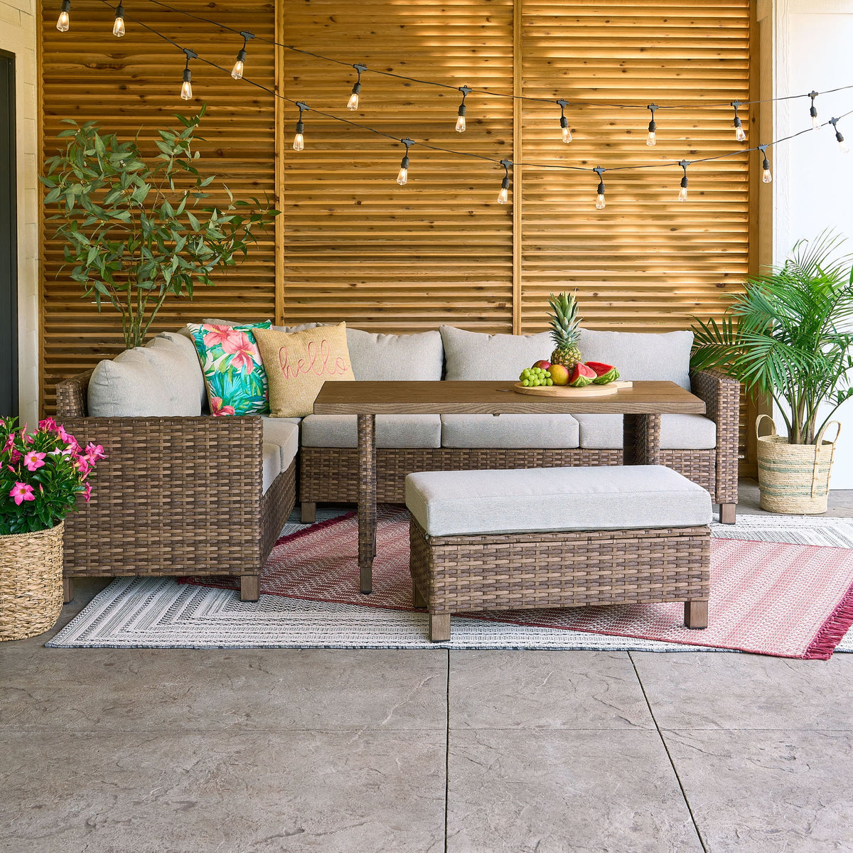 Velmora™ Brookbury 4-Piece Outdoor Wicker Patio Sectional Dining Set, Beige Cushions