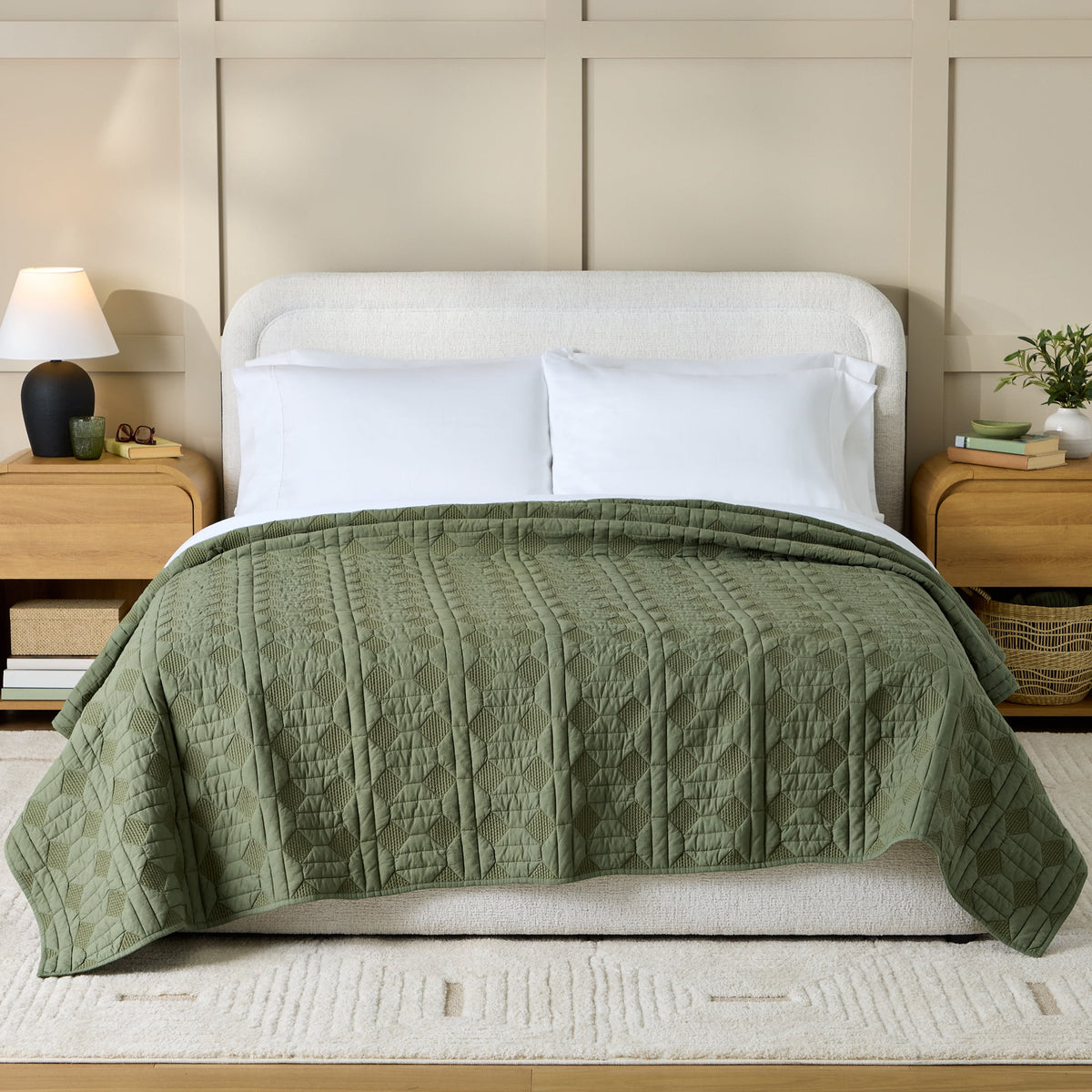 Velmora™ Crafted Geo Cotton Quilt, Dark Cilantro Dark Green, Full/Queen