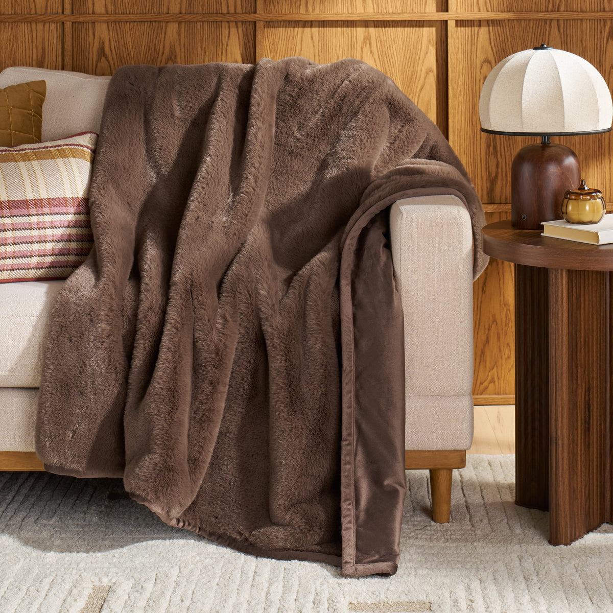 Velmora™ Beige Marbled Exaggerated Channel Faux Fur Oversized Throw, 50" x 72"