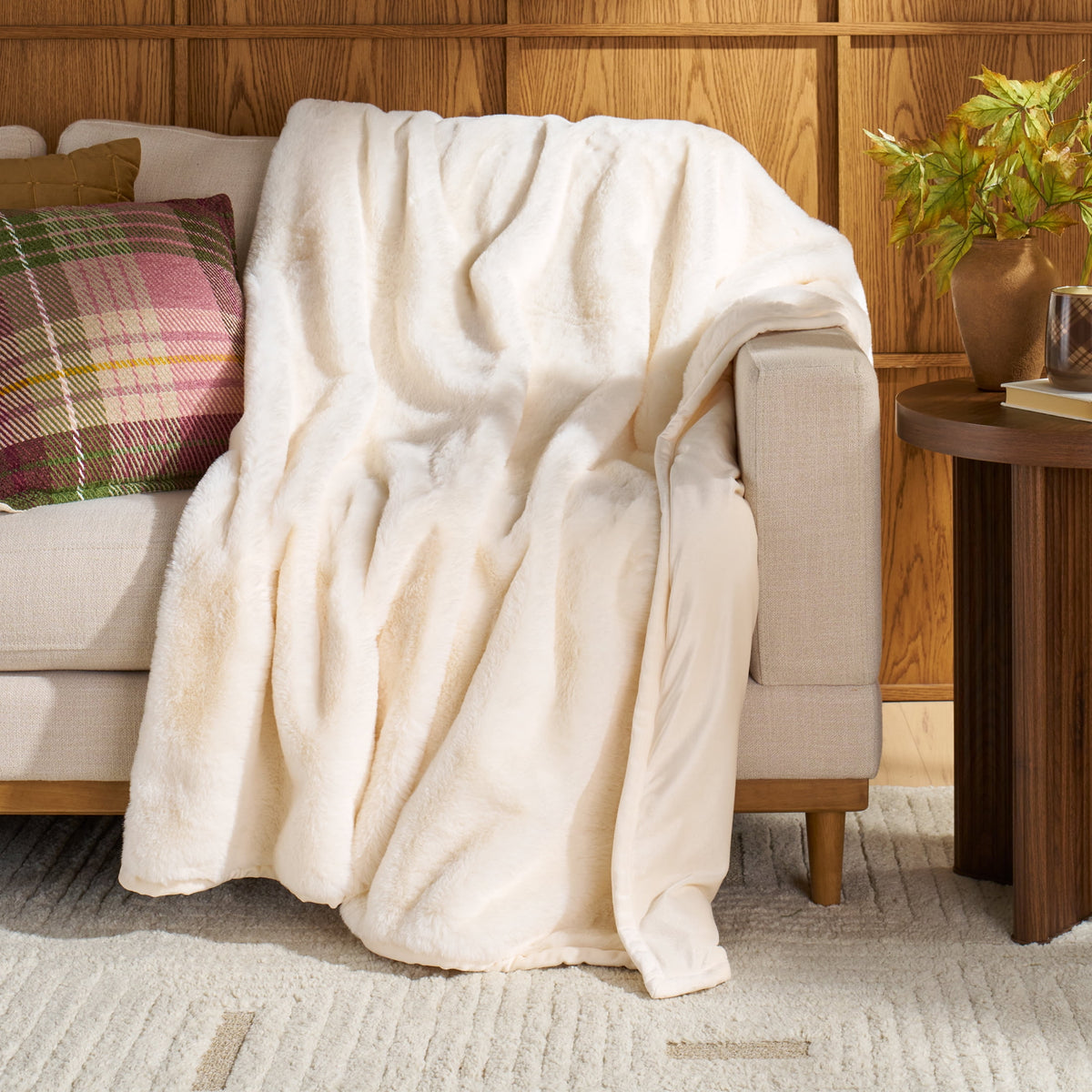 Velmora™ Beige Marbled Exaggerated Channel Faux Fur Oversized Throw, 50" x 72"