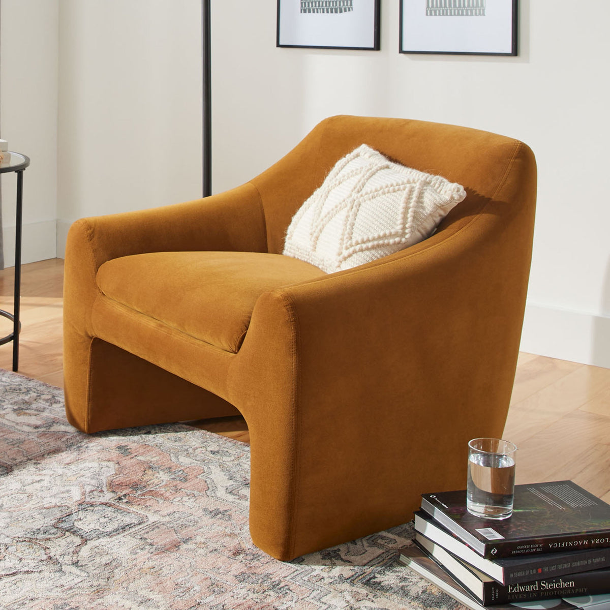 Velmora™ Emerson Curvy Accent Chair, Ochre Velvet