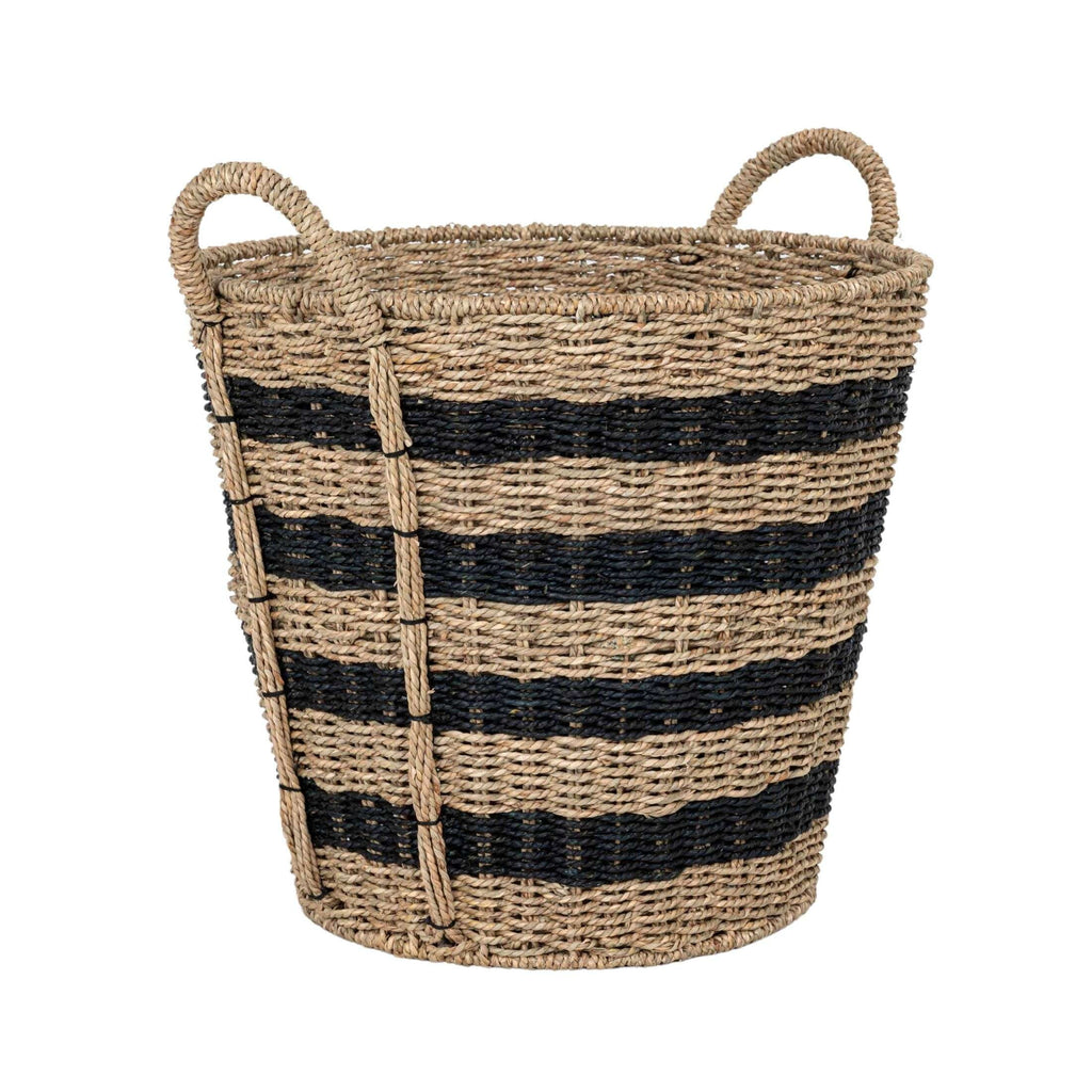 Velmora™ Extra Large Striped Seagrass Decorative Storage Basket with Handles, 17 in x 18 in