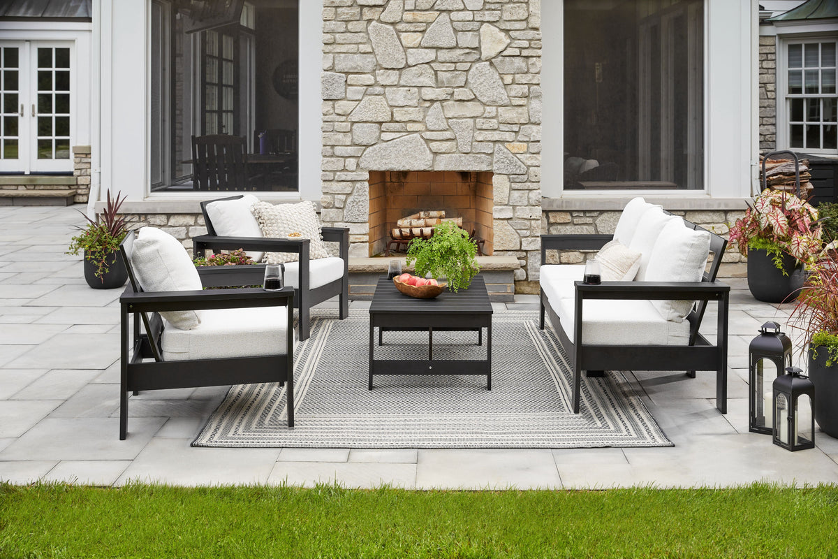 Velmora™ Ezra 4-Piece Outdoor HDPE Conversation Set, White with Neutral Palm Cushions
