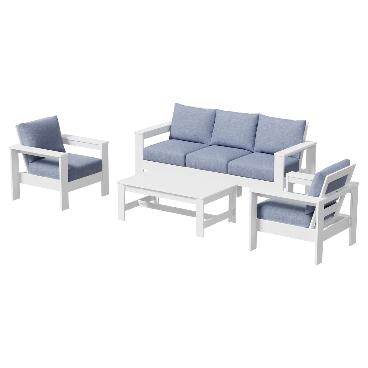 Velmora™ Ezra 4-Piece Outdoor HDPE Conversation Set, White with Neutral Palm Cushions