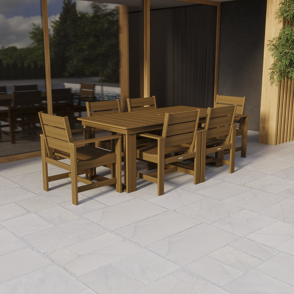 Velmora™ Ezra 7-Piece Outdoor HDPE Dining Set, Teak
