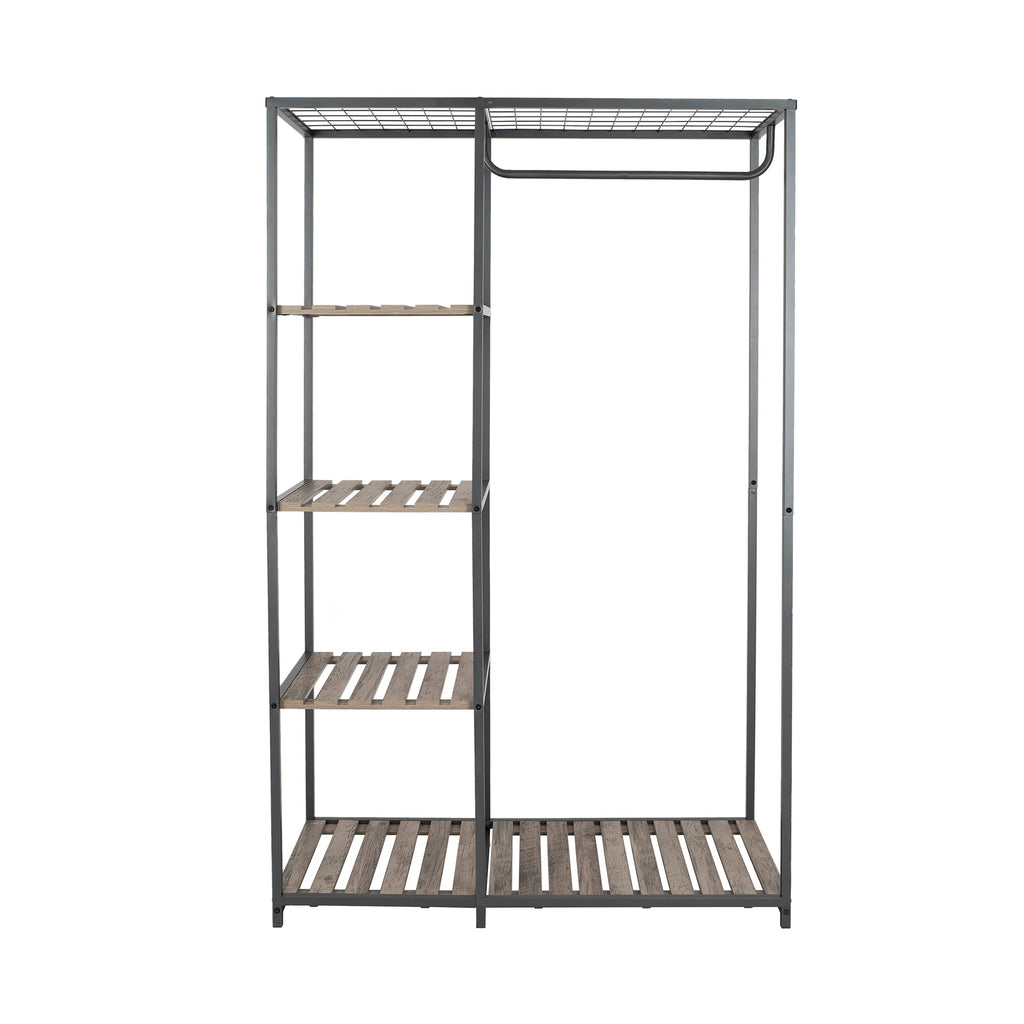Velmora™ Farmhouse Style Gray Wood and Metal Clothes Rack with Garment Rod