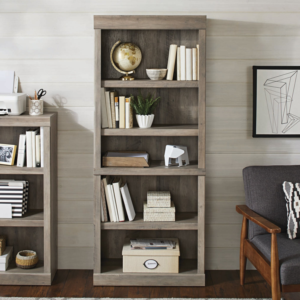 Velmora™ Glendale 5 Shelf Bookcase, Rustic Gray Finish