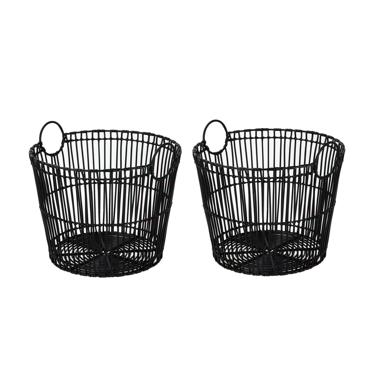 Velmora™ Large Black Poly Rattan Storage Baskets with Handles, Set of 2