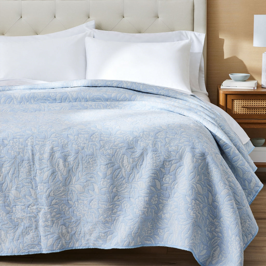 Velmora™ Floral Matelassé Quilt, King, Blue Bedding