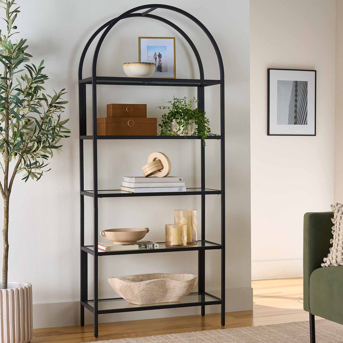 Velmora™ Nola Arch Bookshelf, Black Finish