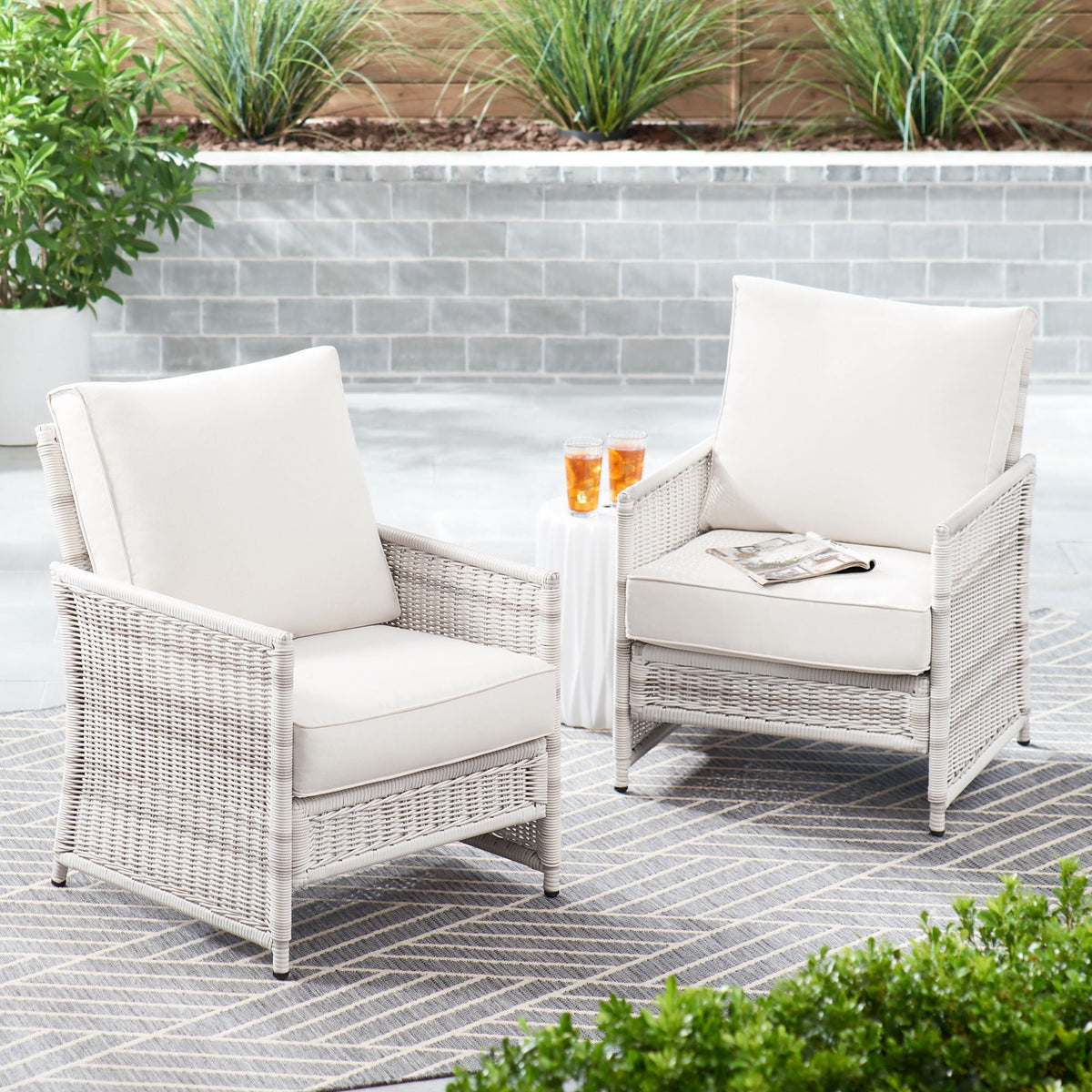 Velmora™ Paige Outdoor Wicker Stationary Lounge Chairs, Set of 2, White