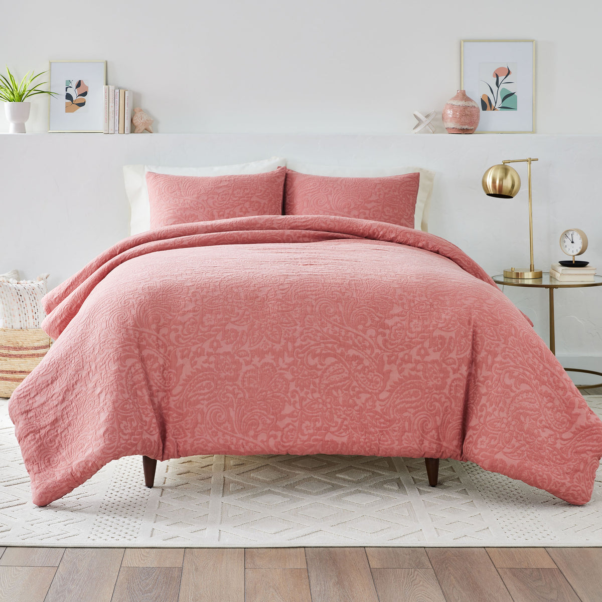 Velmora™ 3-Piece White Paisley Matelasse Comforter Set, Full/Queen - All-Season Bedding