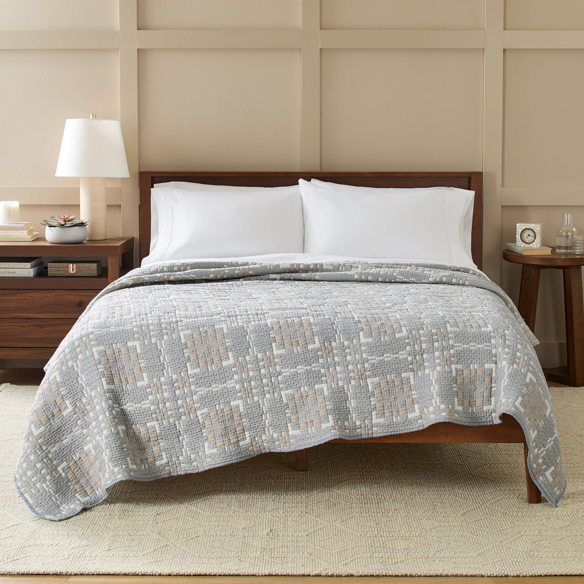 Velmora™ Ivory Modern Mosaic Cotton Matelasse Reversible Quilt, King