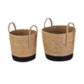 Velmora™ Natural and Black Round Rush Baskets, Set of 2